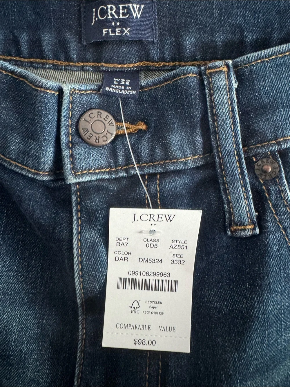 J. Crew Men's Medium Dark Blue Straight Jeans